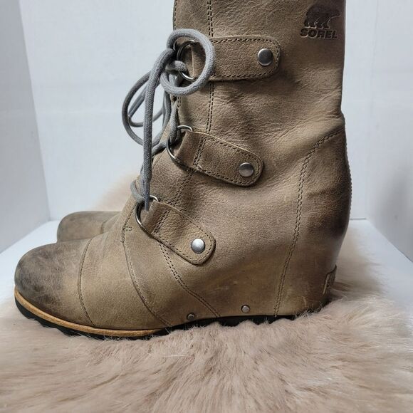 Sorel Women's NL2132 Brown Leather Joan of Arctic Wedge Waterproof Boots 8.5 - Picture 3 of 8